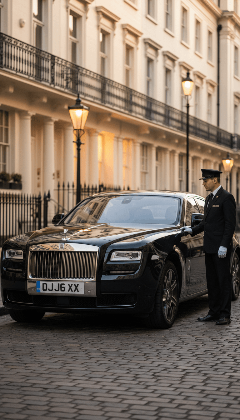 Black Rolls-Royce Ghost with chauffeur in Belgravia